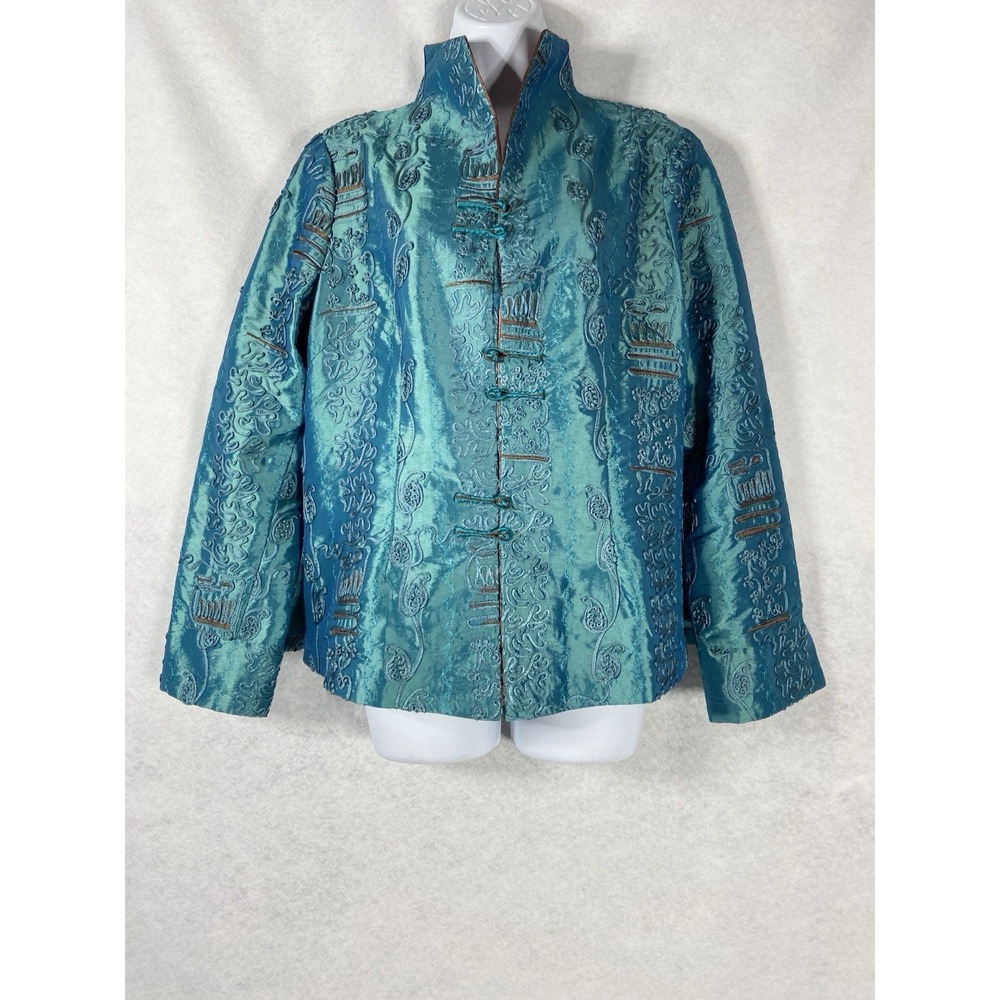 Dragon Silk Jacket Women's XXL Green Embroidered Silk Runs Small Fits Size Large